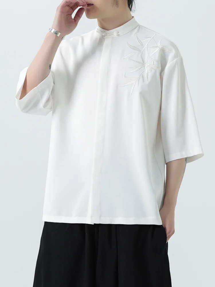 

Ice Silk ort Sve irt Men's Summer Thin Five Sve Top New Chinese Sle Men's Faion Reformed Tang Costume Hanfu