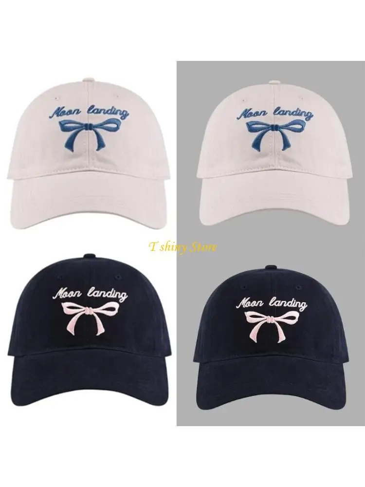 N58F Casual Sport Hat for Girls Modern Baseball Hat Embroidery Bow Adjustable Dad Hats for Travel Fitness Workout