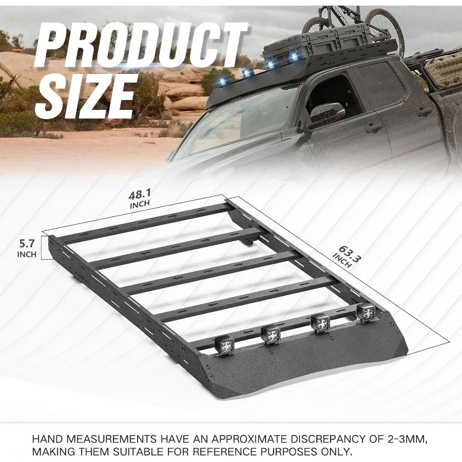 سلة شحن لرف السقف العلوي من تاكوما مع أضواء LED متوافقة مع 20242025 Tacoma Double Cab Crew Cab 4th Gen Truck Cargo C