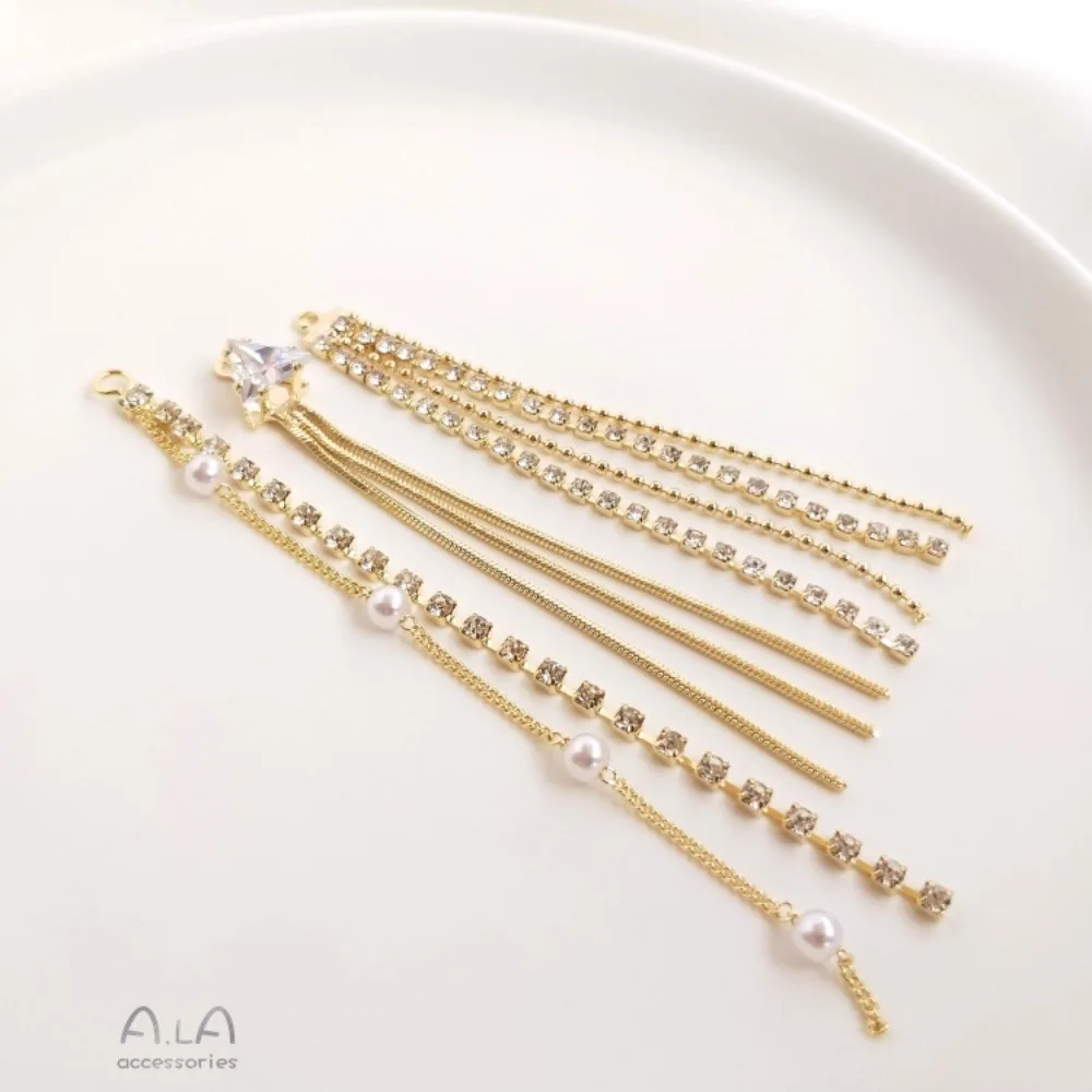 

14K Gold Color Zircon Pearl Claw Chain Bead Chain Fringed Earrings DIY Handmade Stud Earrings Jewelry Pendant