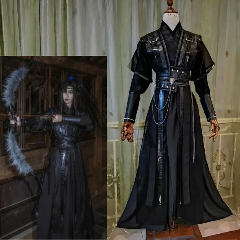 

Chinese Traditionele Hanfu Cosplay Costume Vintage Black Long Robe Suit Japanese Samurai Swordsman Folk Dress for Women Men