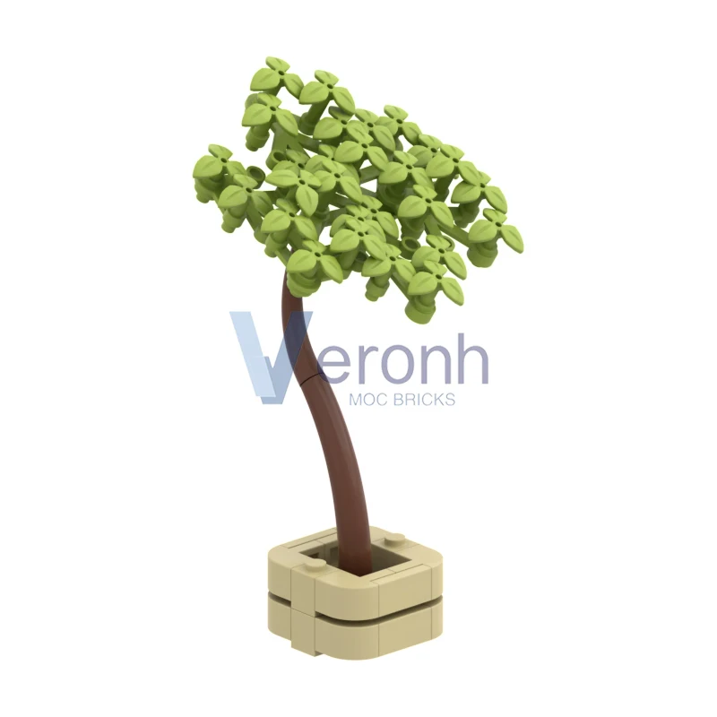 MOC Green Potted Tree Model Building Blocks City Street Scene Plants Garden Scenery Landscape Construction Bricks Kid Toy Gifts