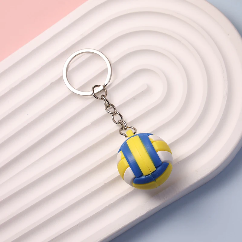 Simulation Football Basketball Volleyball Tennis Rugby Keychain PVC Creative Mini Key Ring Backpack Pendant Car Accessories Gift