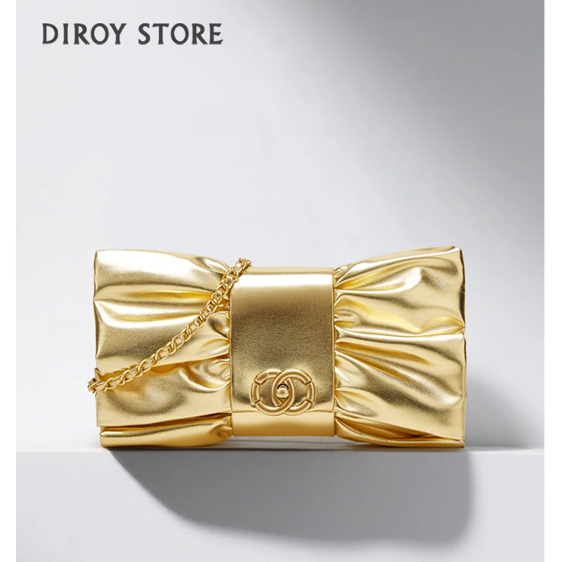 

Genuine leather luxury women's pleated clutch high quality bag end evening chain cosmetic bag high end shoulder crossbody bag