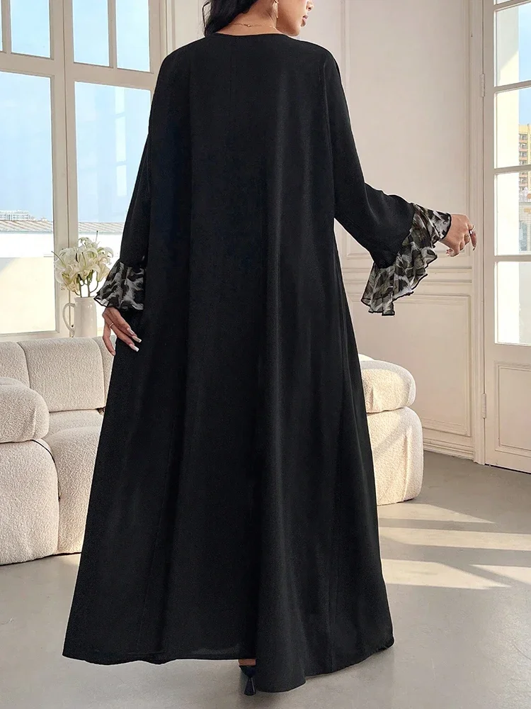 Mia Muse Ramadan Essentials Damska Muzułmańska Skromna Prosta Sukienka Maxi z Długim Rękawem i Dekoltem w Serek w Jednolitym Kolorze, Arabska Koszula Casual