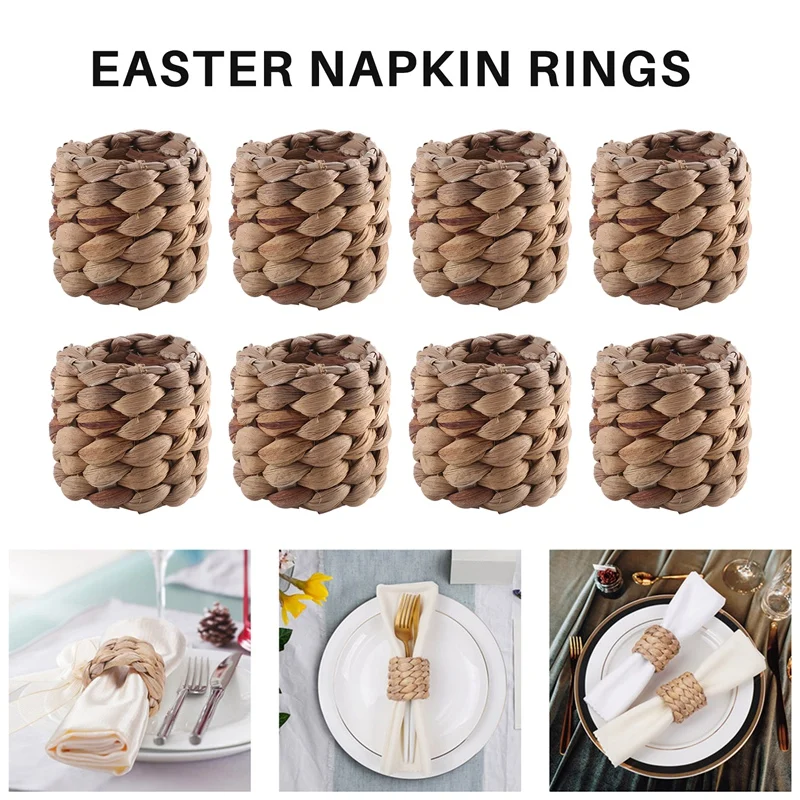 Water Hyacinth Napkin Rings Set Of 12, Hand-Woven Farmhouse Napkin Rings, Rustic Napkin Rings For Birthday Party