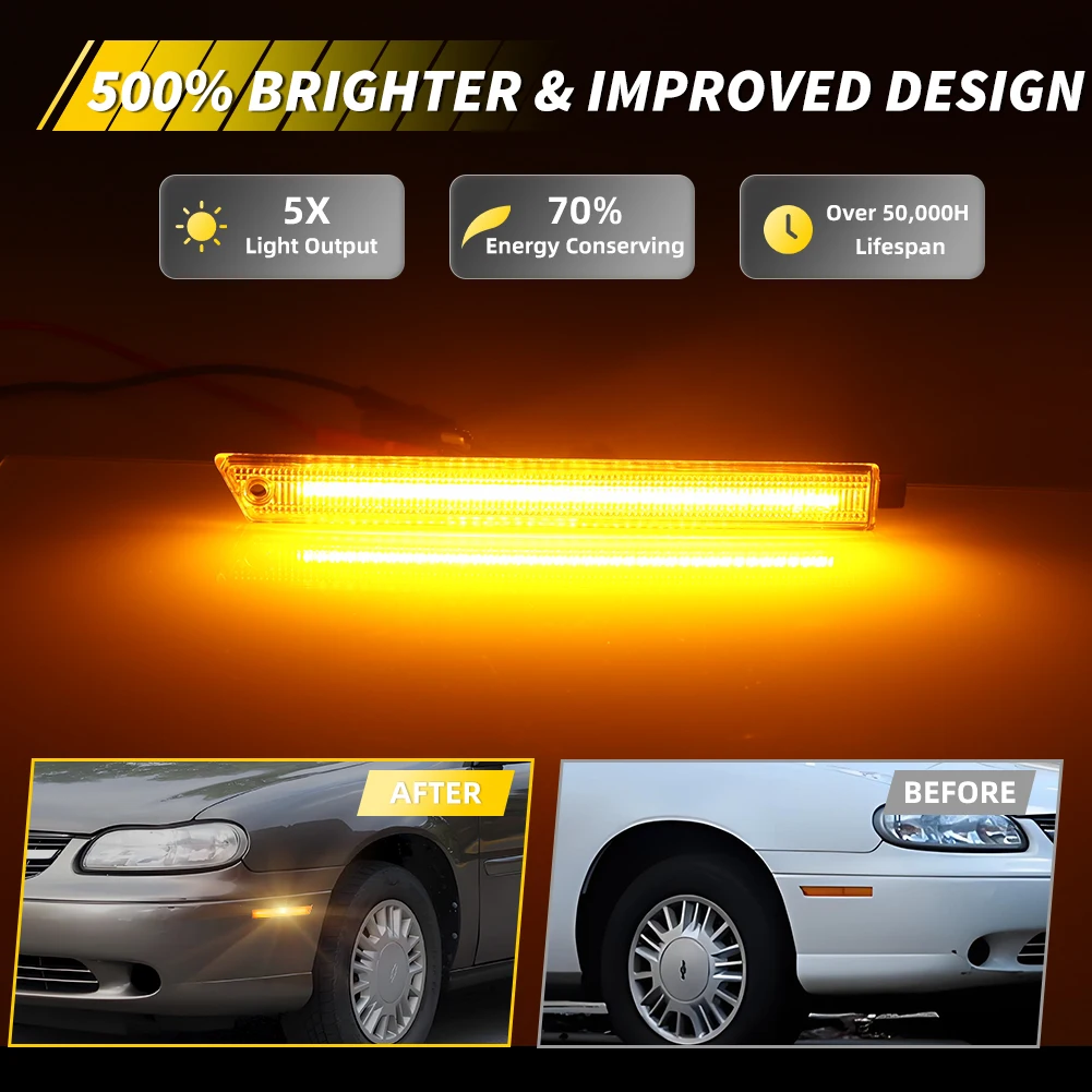 2X Luce di posizione laterale anteriore Luce parafango con LED per Chevy Malibu 1997-2003 Oldsmobile Cutlass 2004-2005 Chevy Classic