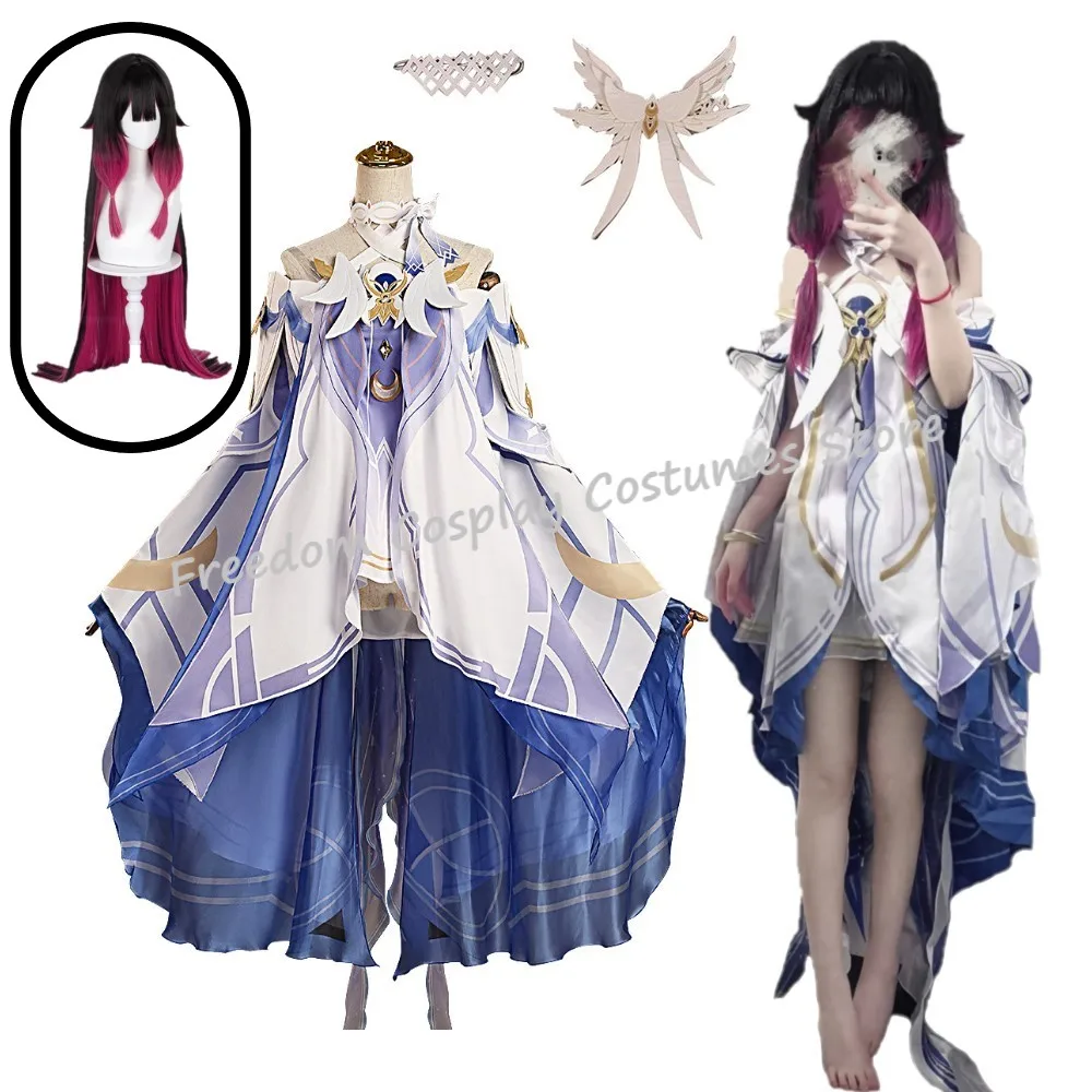 

Костюм для косплея Дамселетт Колумбина из игры Genshin Impact, новинка, полный комплект: парик, униформа, наряд для женщин, платье для косплея Колумбина