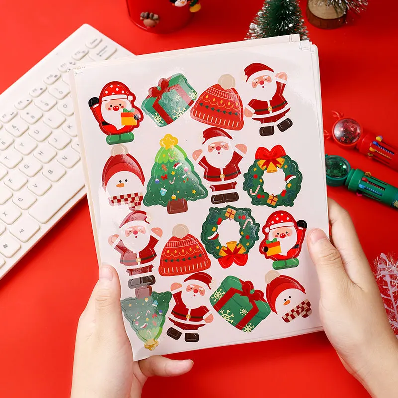 3PCS-SET, Christmas Cartoon Self-Adhesive Sticker Santa Claus Water Cup Notebook Luggage Creative Decoration Handbook