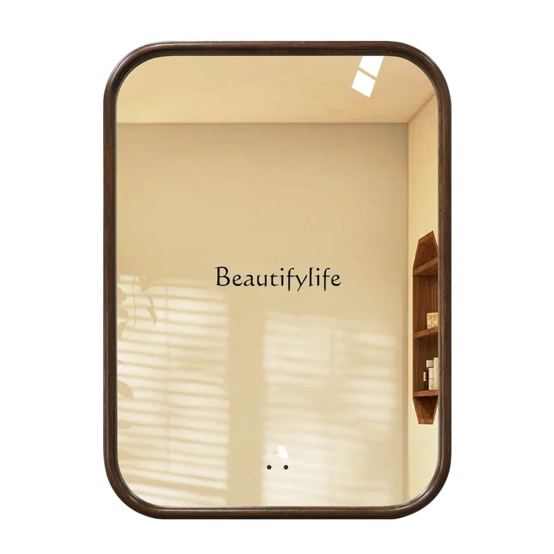 New Chinese solid wood smart mirror bathroom LED bathroom mirror wall retro style decoration