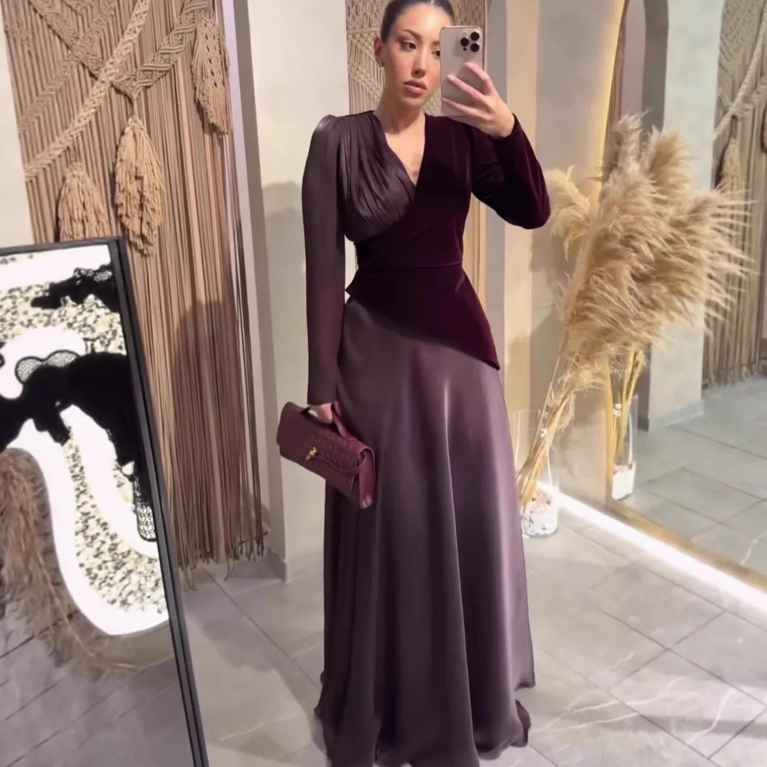 

Elegant Long Sleeve Dress Spring Summer Formal Evening Dresses for Women Retro Party Gowns
