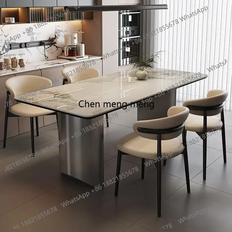 G153 Home Furniture Modern Simple Rock Slab Dining Table And Chairs Combination Light Luxury Rectangular Dining Table Set 6 Chai