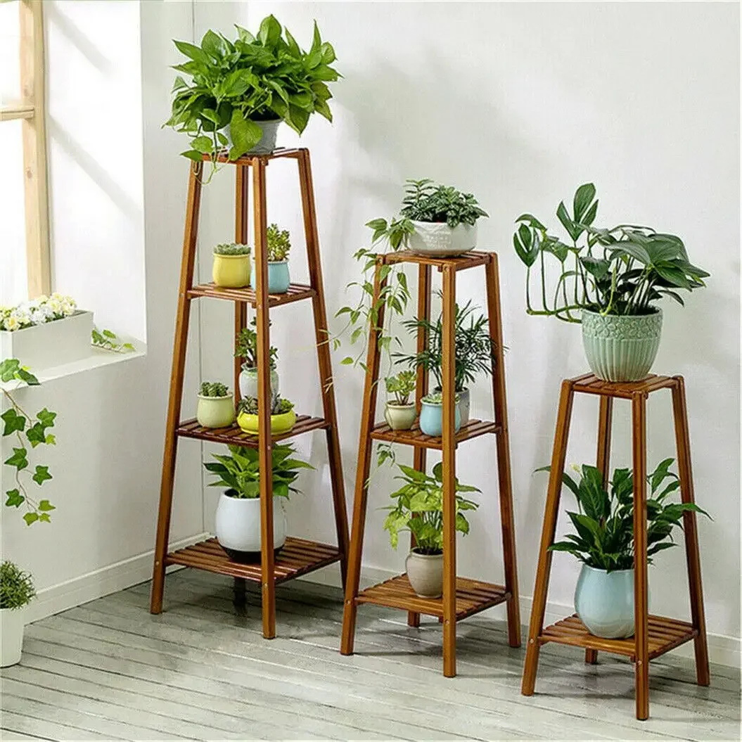 2/3/4 Tier Garden Vintage Tall Plant Stand Bamboo Planter Flower Holder Display Rack Home Storage Shelf