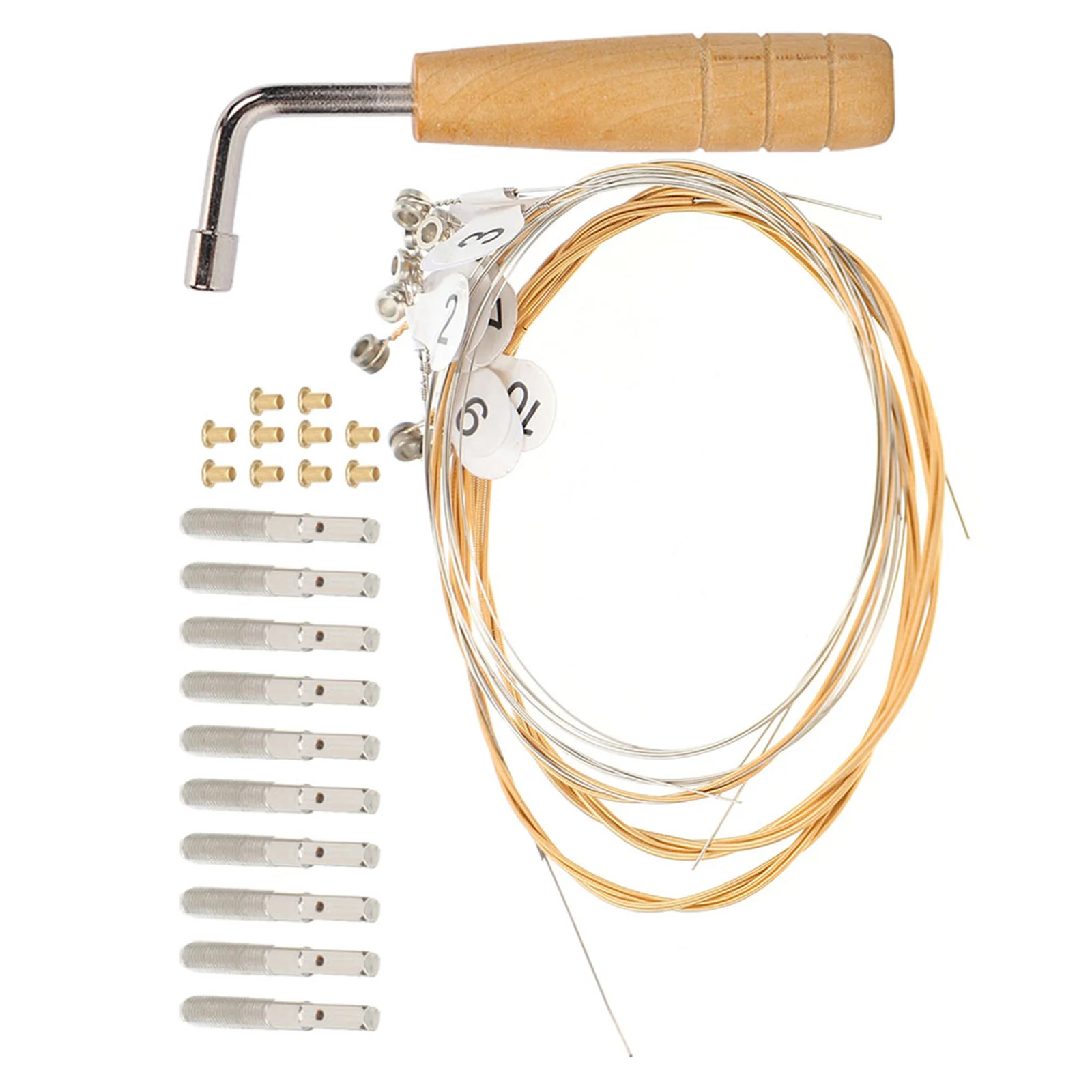 

1 Set Durable Metal Lyre Strings Replacement Kit With Tuning Wrench Professional String Pegs Full Set For Lyre Harp Instrument