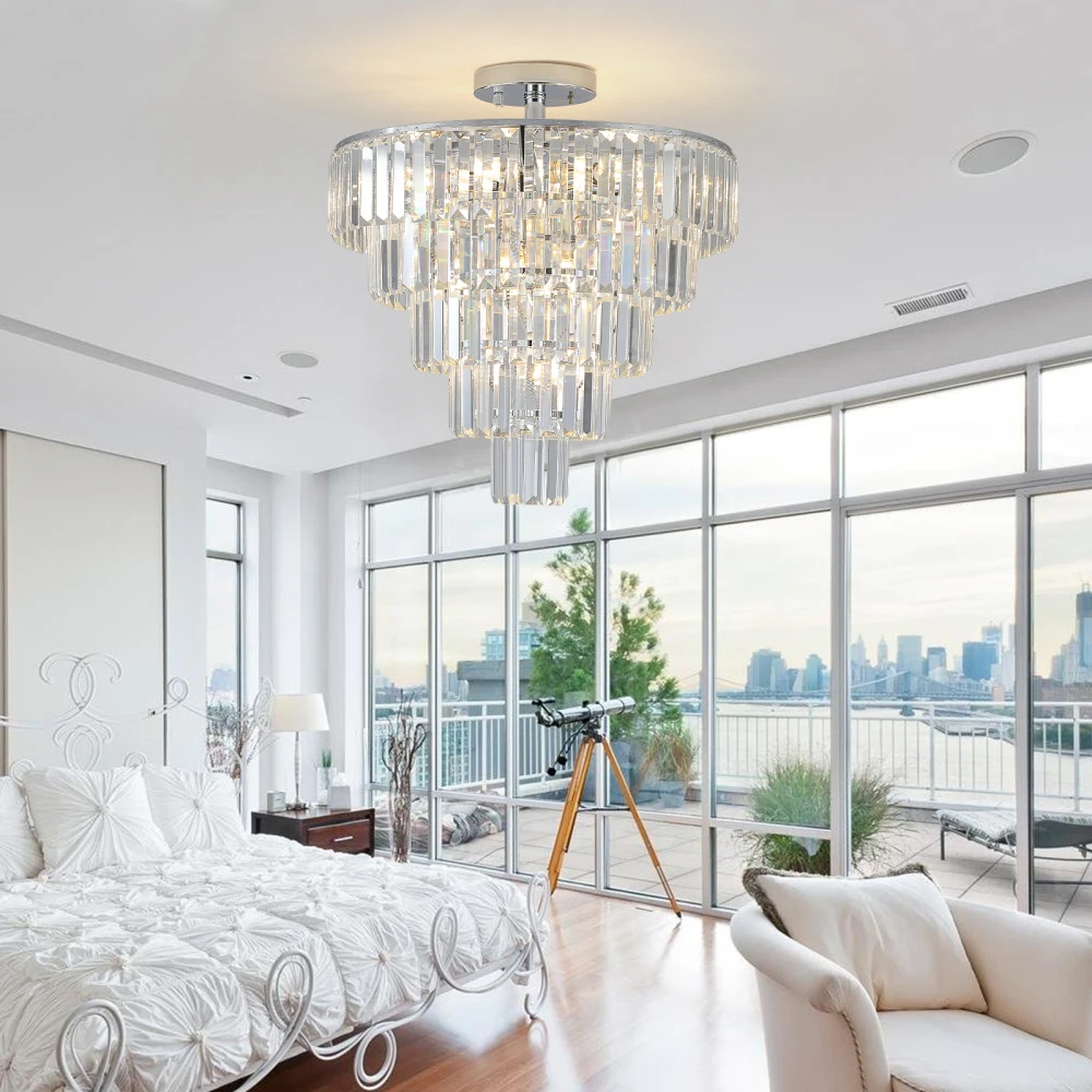 L005001-D500-C10C Large Crystal Chandelier in White Chrome Color Modern Style Chandelier Living Room Bedroom (Bulb Not Included)