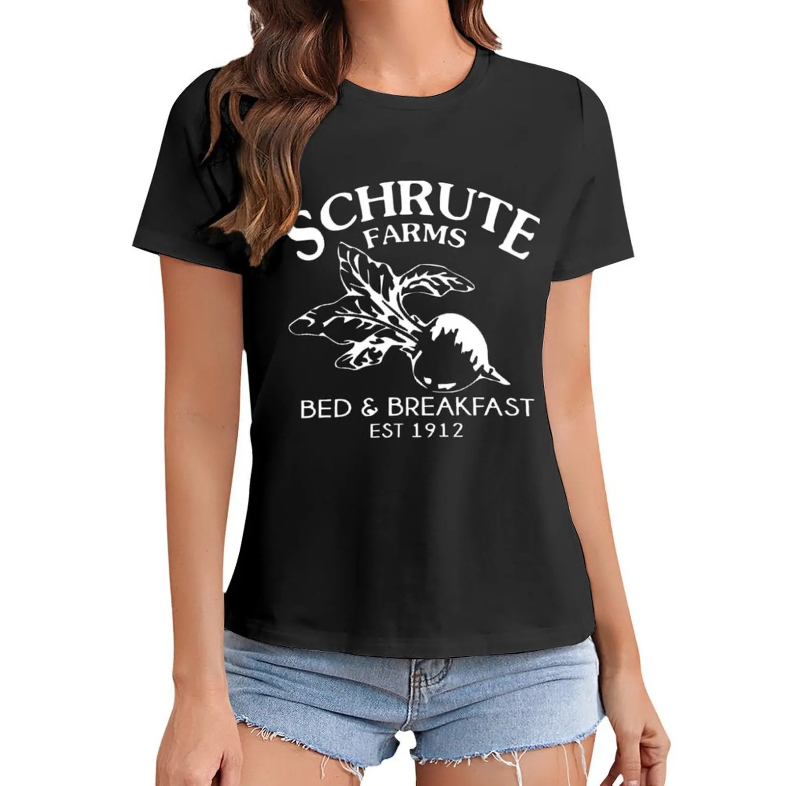 

Schrute Farms Bed and Breakfast T-Shirt summer top plus size tops funny t shirts for Women