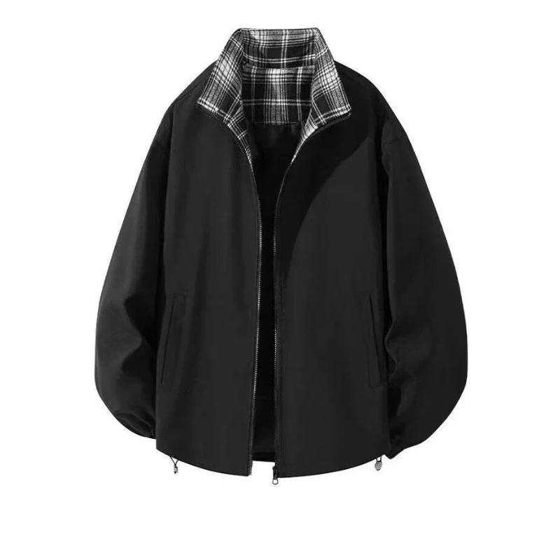 

Весенне-осенний клетчатый воротник-стойка, верхняя куртка, свободная куртка в американском новом стиле