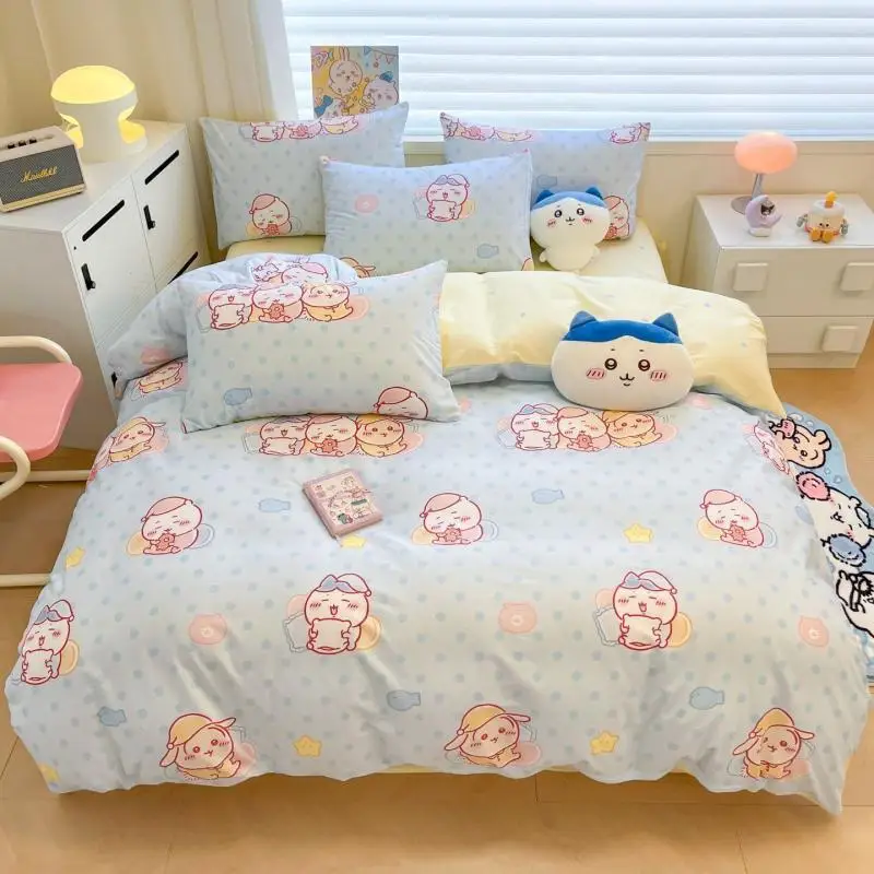 Chiikawa Hachiware Usagi Kawaii Cartoon Four Piece Set Children Bedroom Bed Quilt Cover Bedspread Student Dormitory Bed Sheets