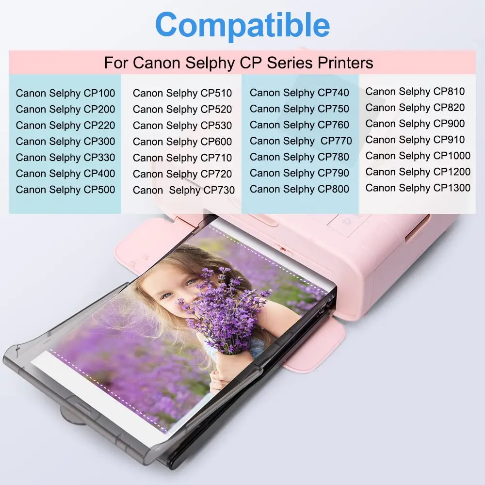 Compatible Canon Selphy CP1300 Photo Paper + Cartridge for Selphy CP CP1300 CP1200 CP1000 CP910 CP820 CP810 CP790 Photo Printer