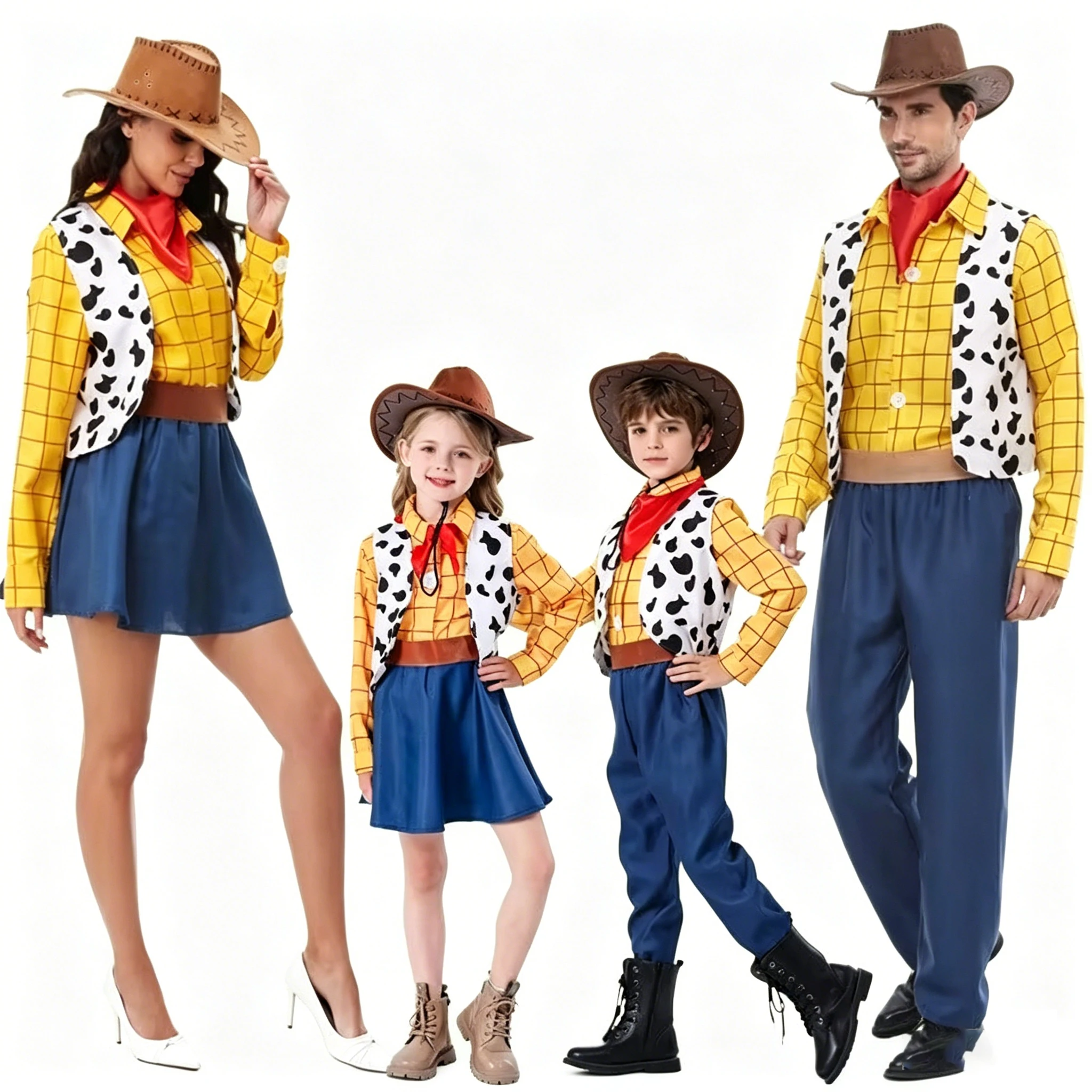 Disfraz de Woody y Jessie para Parejas y Familias, Idea de Disfraz para Halloween, Carnaval, Fiestas, Conjunto Completo para Adultos, Hombres y Mujeres