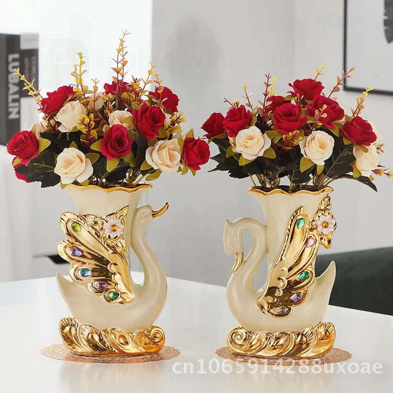 Swan Pair Ceramic Vase Creative Modern Minimalist Artwork for Living Room TV Cabinet Decorations Cross-border Exclusive