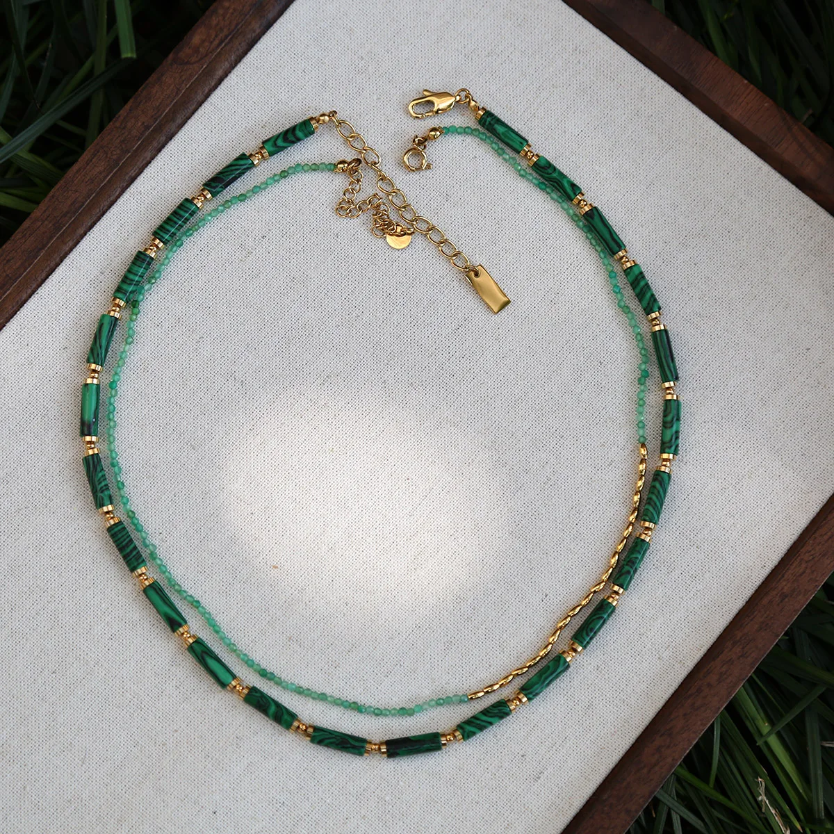 Retro Elegant Malachite [Optimization] Beads Titanium steel accessories Chain necklace collarbone for woman go to beach