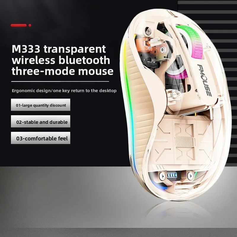 

New transparent wireless bluetooth three-mode mouse silent rechargeable desktop laptop universal mouse