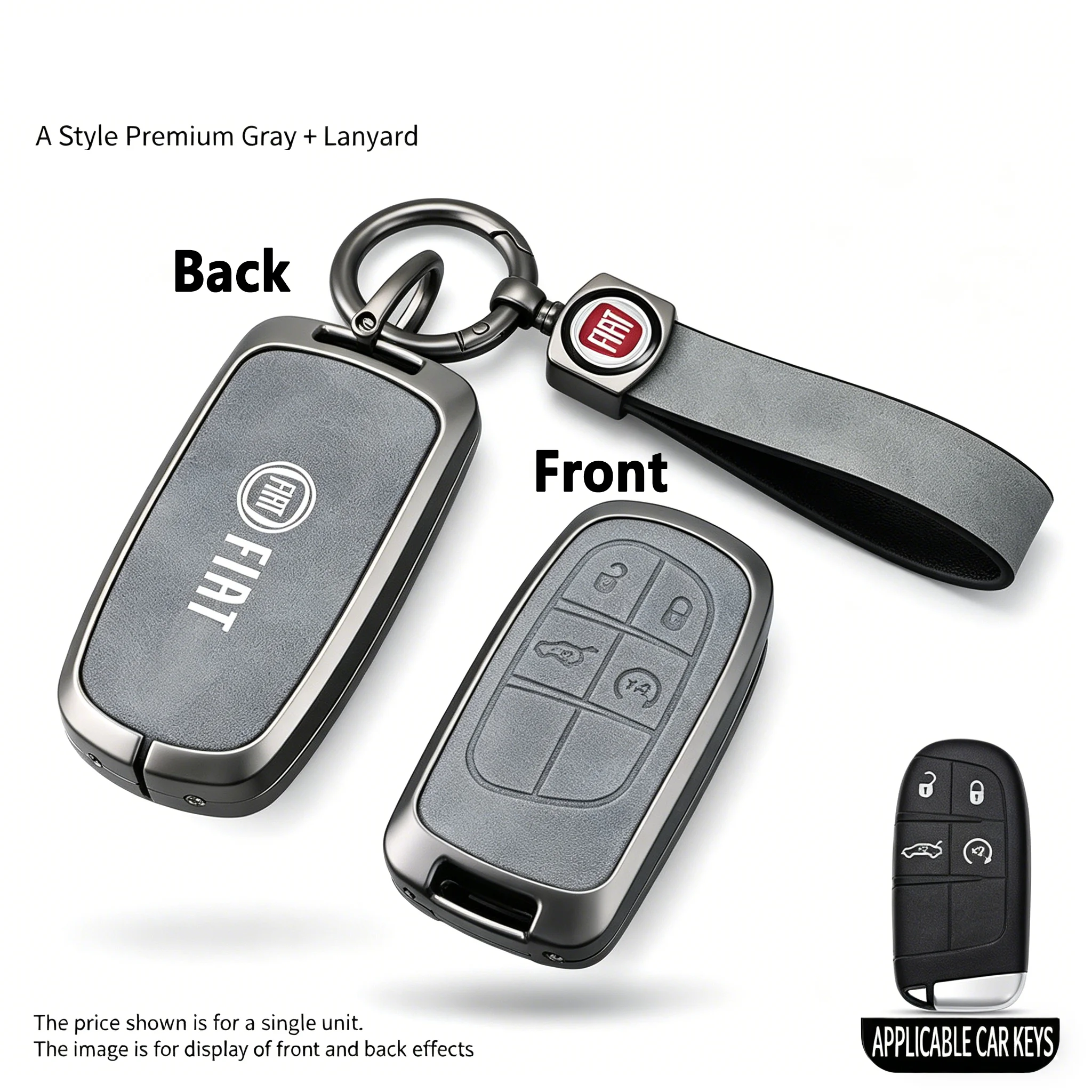 

Gray Leather Key Fob Cover for Fiat 500X 500L Dodge Journey 5-Button Smart Key Protector Case with Logo
