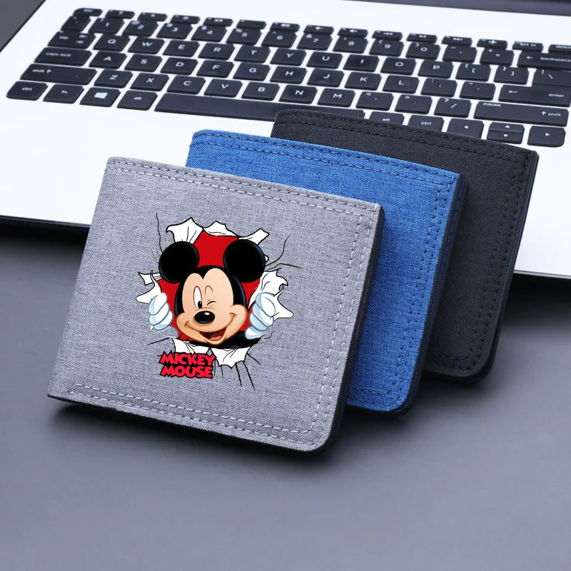 Mickey Minnie Mouse Canvas Wallet Black/blue/gray Card Holder Wallet Male Money Bag bank Holder Short Purse Credit Card Case Bag