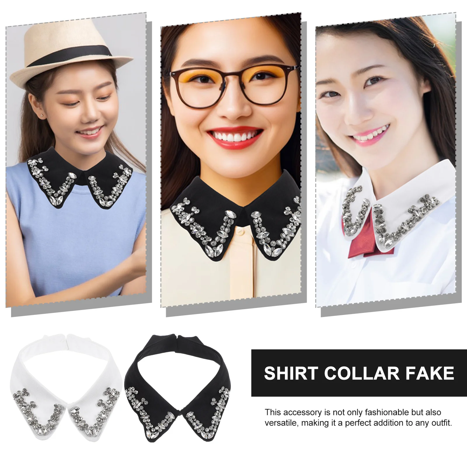 

2Pcs Fake Shirt Collar Rhinestone Decoration Detachable Collar Women Blouse Accessory Stylish Upgrade Fake Collars