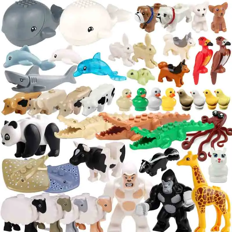 MOC Building Blocks Animal Accessorie Compatible Dolphins Sharks Sheep Crocodiles Pigs Cats Birds Bricks Kid DIY Model Toys Gift