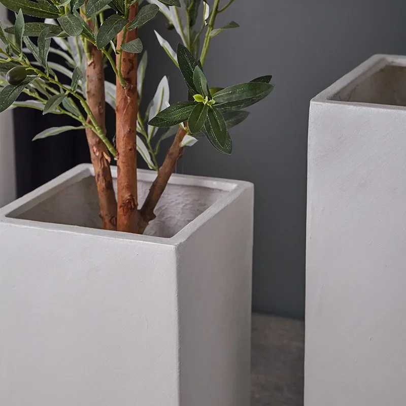 Light luxury living room home shopping mall indoor floor-to-ceiling magnesium mud flower pot Nordic style square high-depth gree