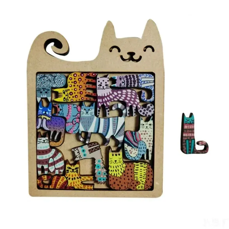 Kids Creative Cat Shape Puzzles Wooden Mini Irregular Shape Cat Animal Puzzles Table Games Montessori Thinking Education Toys
