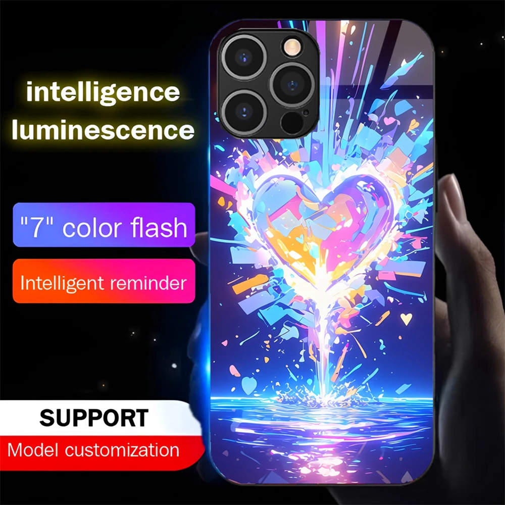 

Love Heart Call Glowing Phone Case Protective Smart LED Mobile Back Shell Cover For iPhone Air 17 16 E 15 14 13 12 11 Pro Max