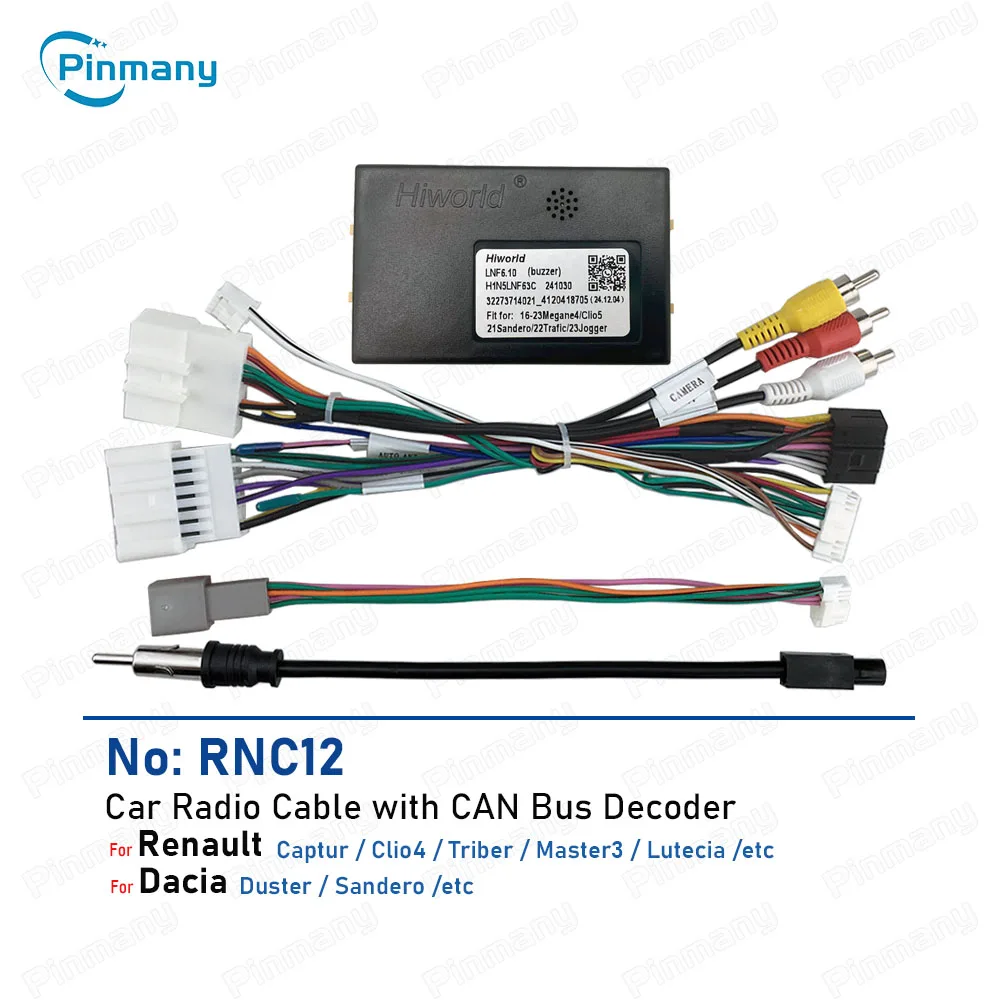 Car Radio Cable RNC12 Wire Harness Adapter with CAN Bus Decoder for Renault Captur Clio 4 Triber Master 3 Lutecia Duster Sandero