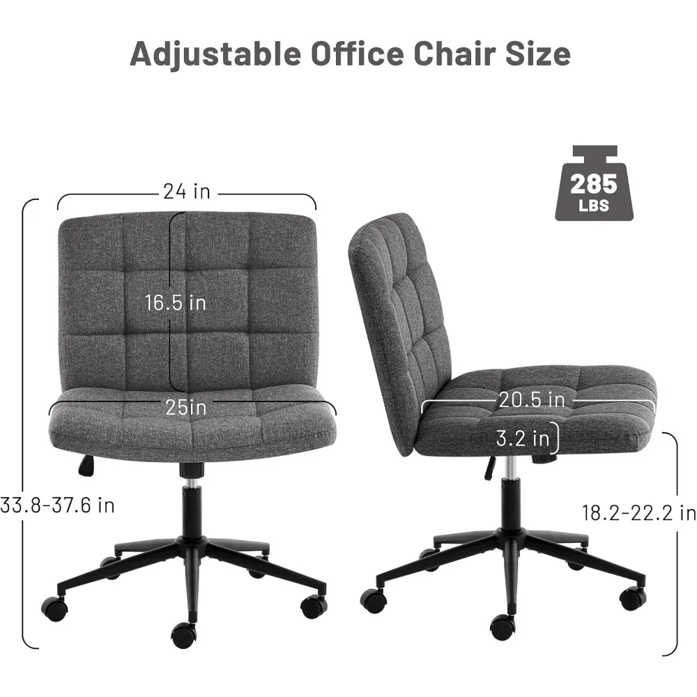 Adjustable Home Office Chair With 360° Wheels Linen Fabric Padded Swivel Chair Darkgrey Bedroom Computer Armchair Gaming Desk