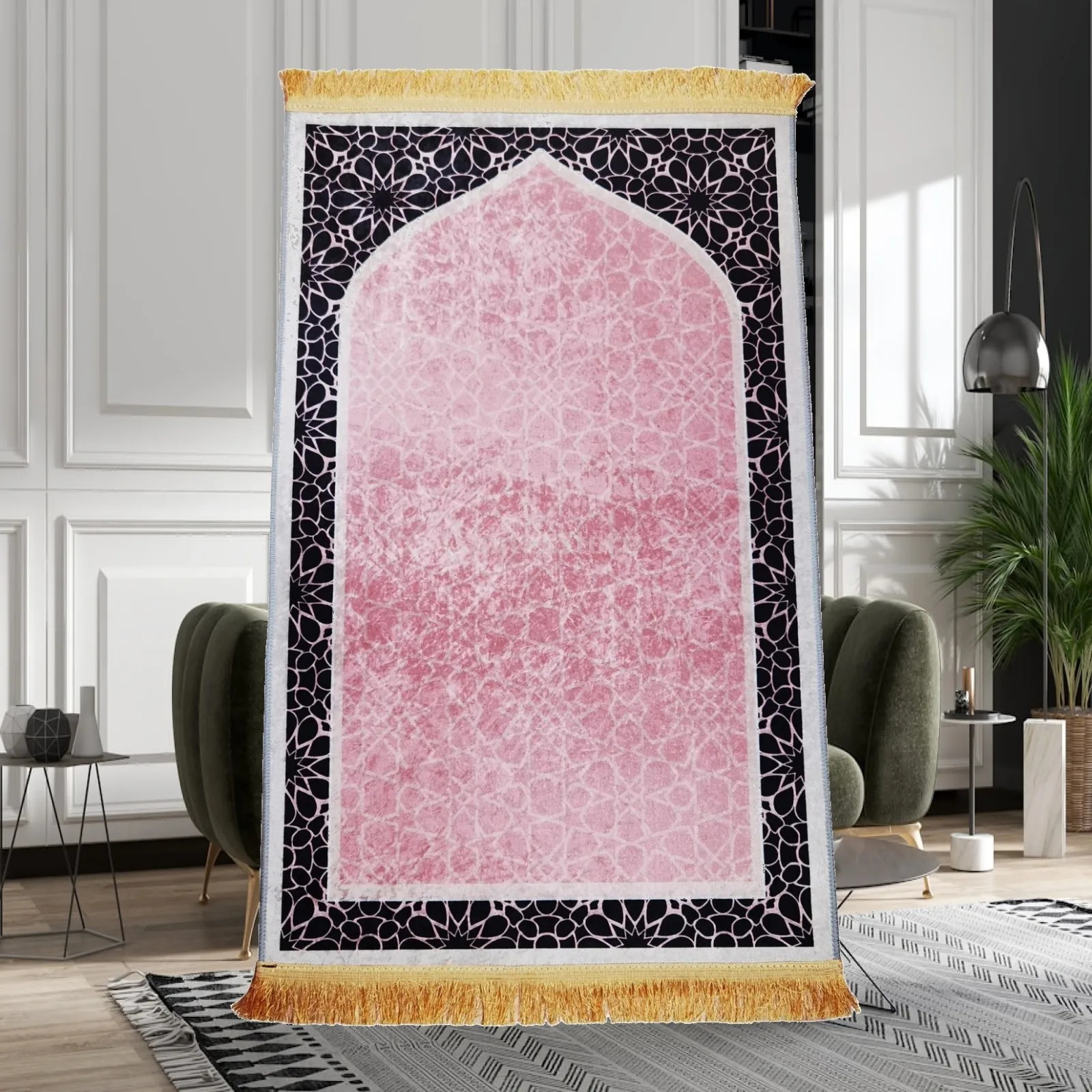 Islamic Praying Rug Non Slip Elegant Design Travel Mat Prayer Carpet Mat for Cafe Living Room Father Day Gifts