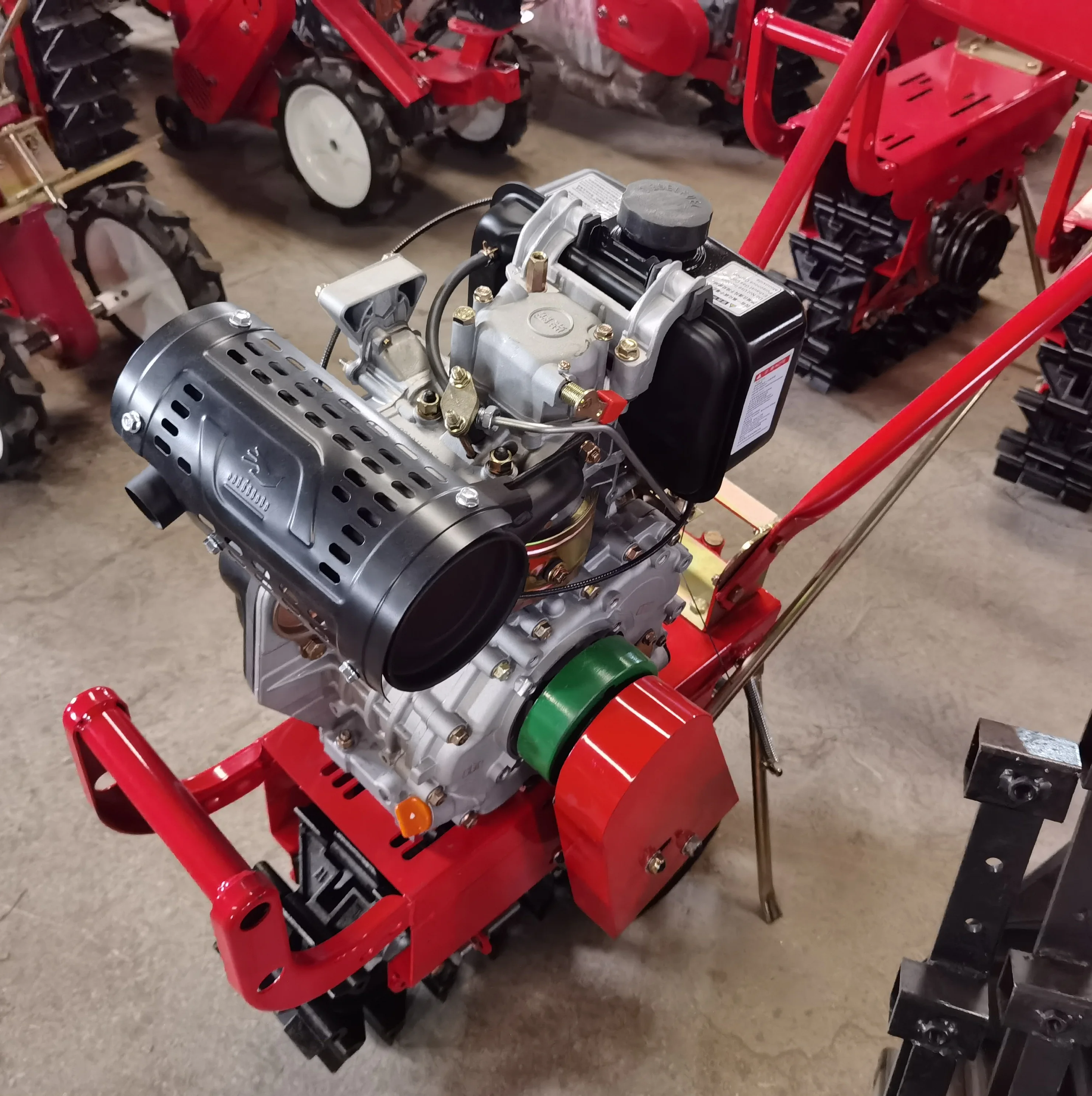 Farm Machines 7HP/173F Air-cooled Diesel Single Chain Track Monorail Micro Small mini Soil Tiller Tractor Cultivator+Flip Plow