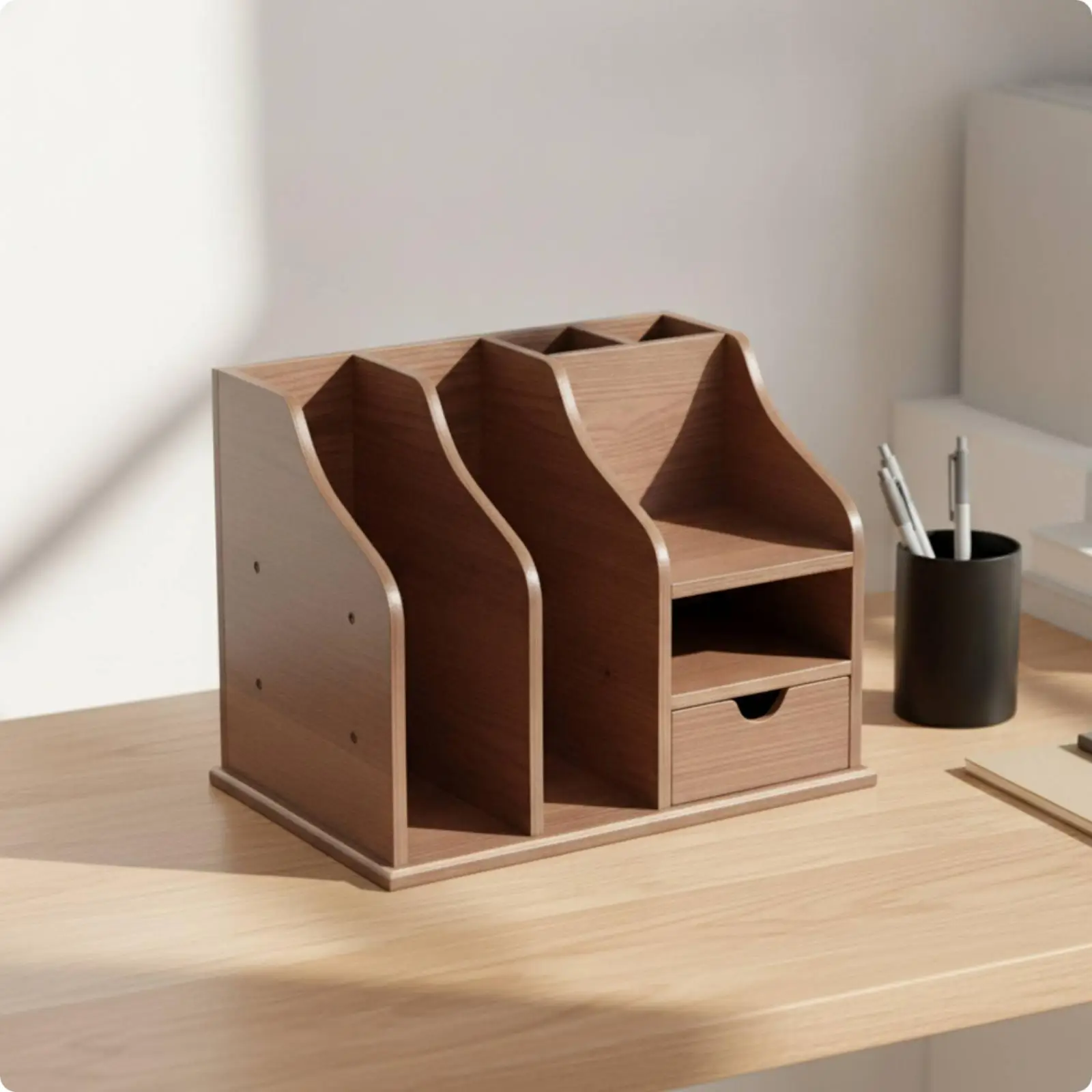 Desktop Filing Organizer with Wood Grain Drawers Multi-Compartment Desktop File Organizer with Drawers Storage Rack