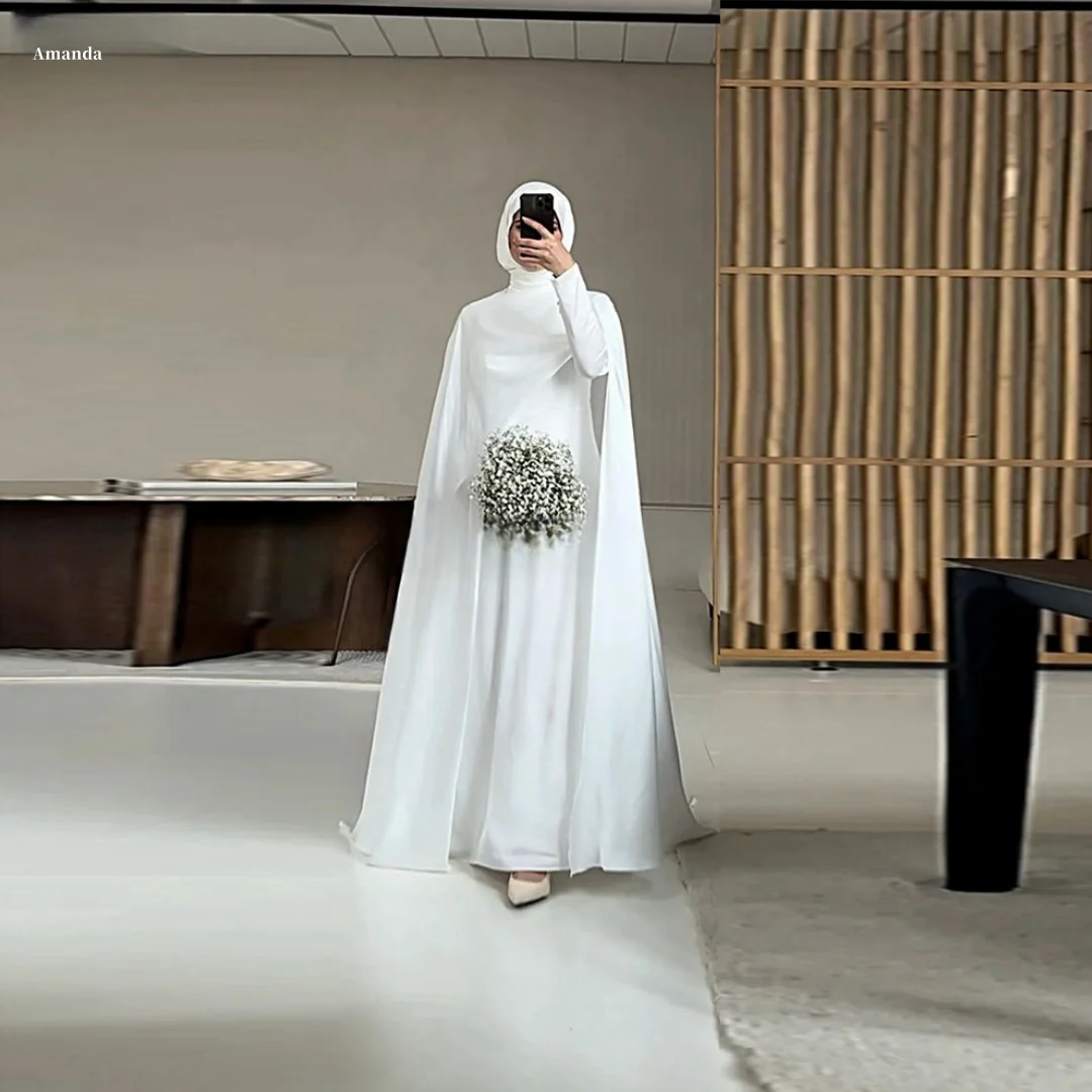 

Amanda индивидуальный белый шляпа плащ бальное платье платья для выпускного вечера длиной до пола Vestidos de Noche с длинными рукавами торжественный вечер 2025