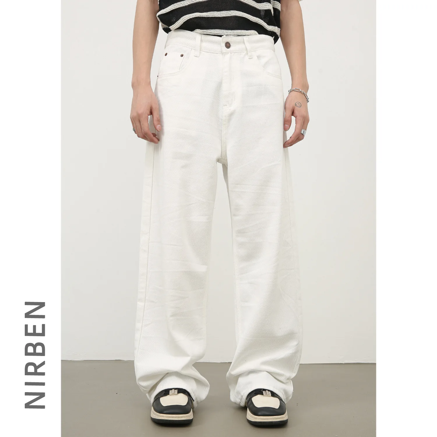 Denim Straight Casual Jeans Men's Solid Color Loose Drape Versatile Trousers