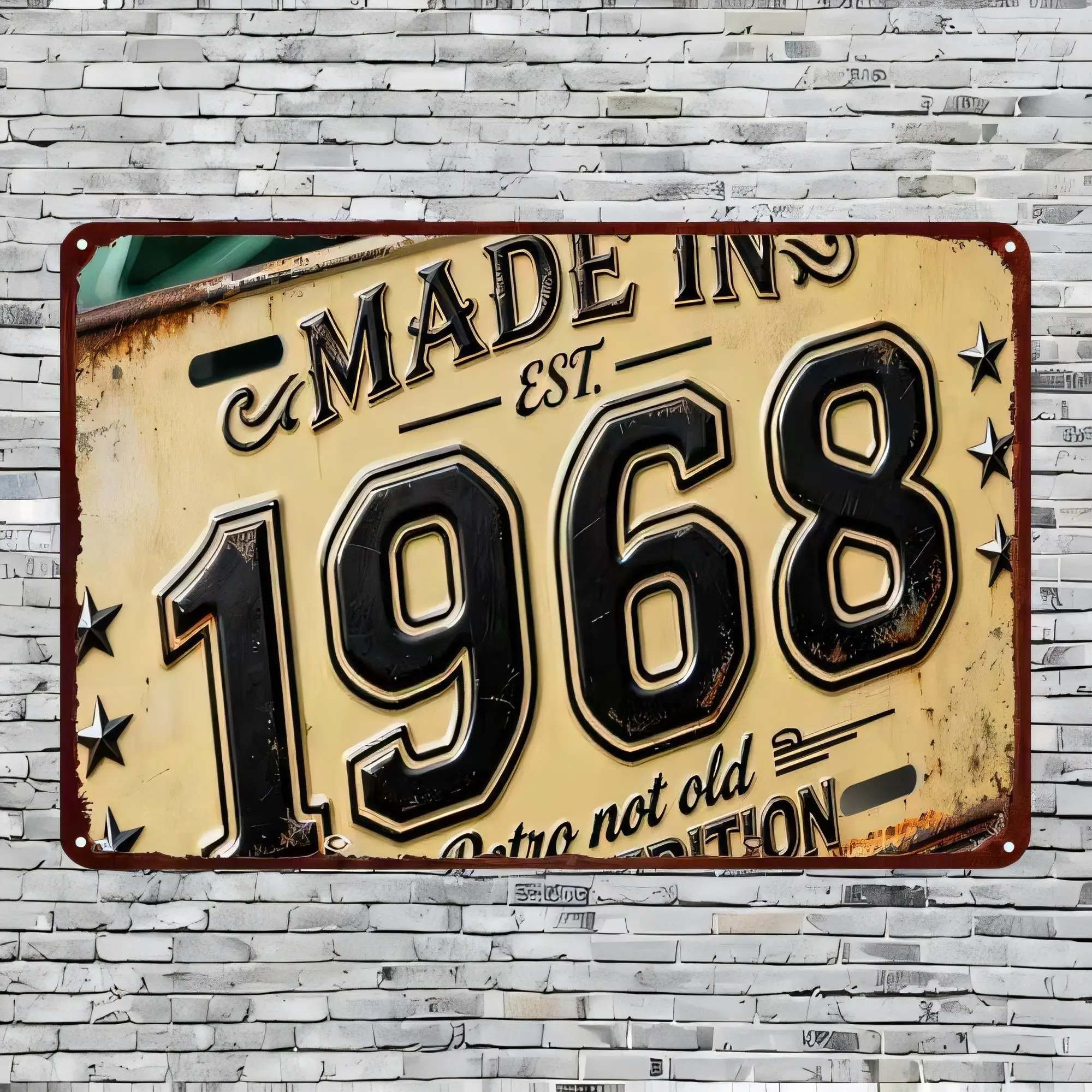 Tin Sign Made In 1968 Retro Vintage Metal Wall Decor Est. Number Plaque Rustic Garage Bar Home Decoration Gift for Men Women Boy