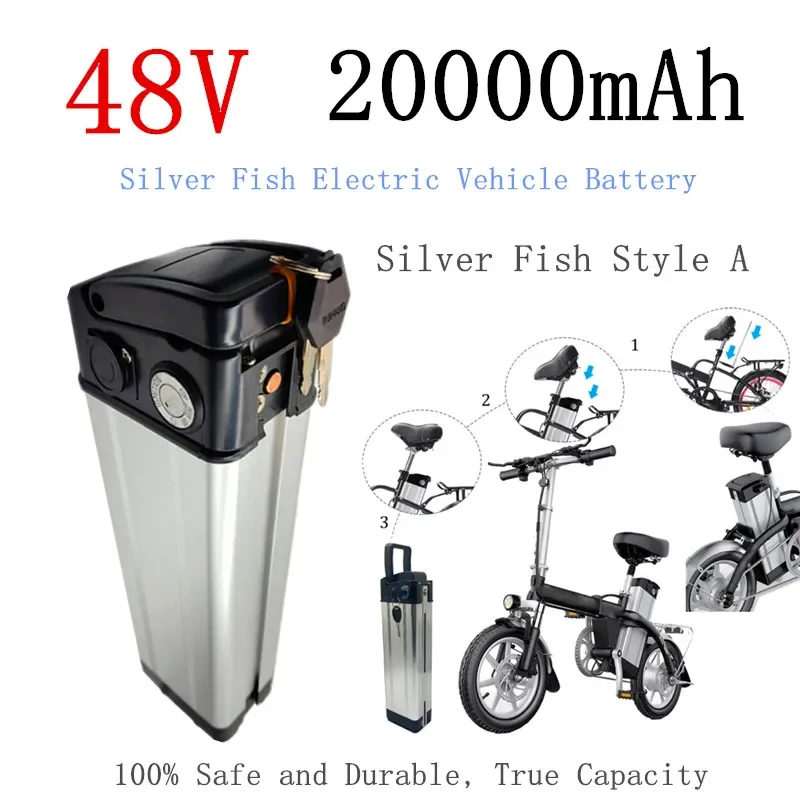 

13S5P 48V 20Ah lithium battery for electric vehicles, foldable bicycle, Silver Fish Sea King universal large capacity battery