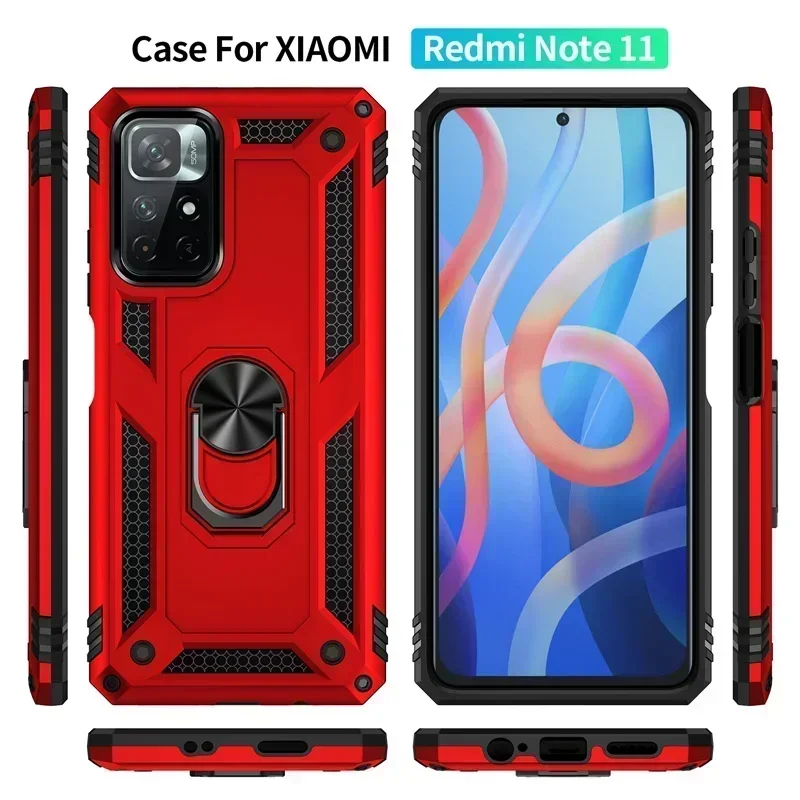 Shockproof Armor Bumper Case For Xiaomi Redmi Note 12 11 11S 10 9 Pro Max 11T 10T 11A 12C 10C 10S 5G X4 X5 Metal Ring Cover