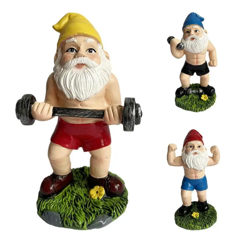 

Dumbbell Weightlifting Gnome Sculpture Garden Dwarf Statue Gnome Figurine Decoration With Vivid Expressions For Bedroom Lawn