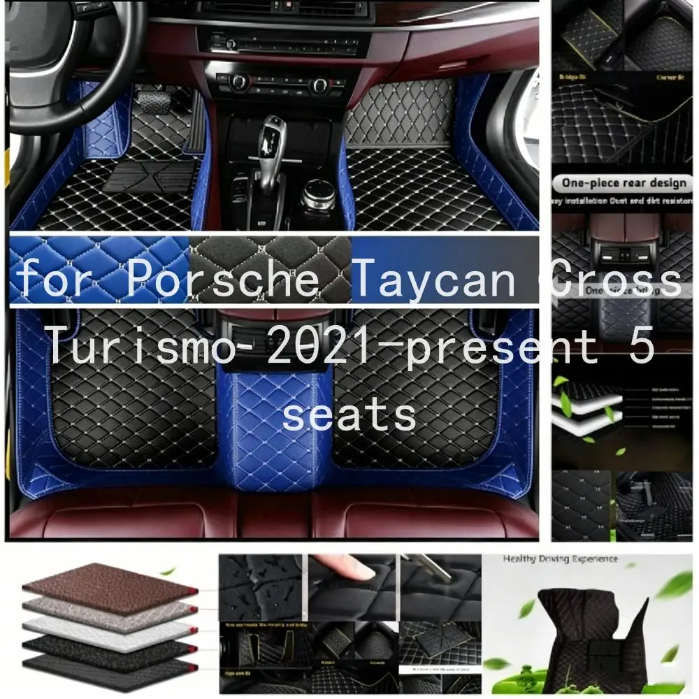 Tappetini per auto di lusso, su misura, per Porsche Taycan Cross Turismo 2021-presente, 5 posti, set completo premium per la decorazione interna dell'auto, tappetini per i piedi 2V866