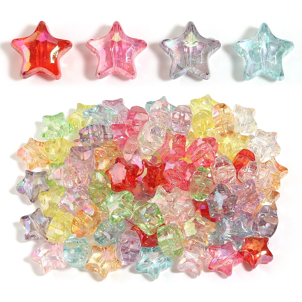 20pcs/lot AB Plated Faceted Star Acrylic Beads Transparent Loose Spacer Beads For DIY Bracelet Necklace Jewelry Making Supplies
