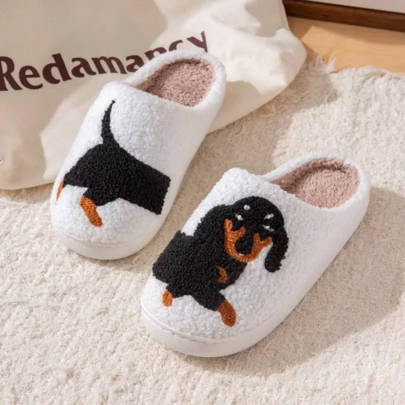 2024 Hot Style European and American Cotton Slippers for Men and Women At Home Winter Dachshund Embroidered Warm Indoor