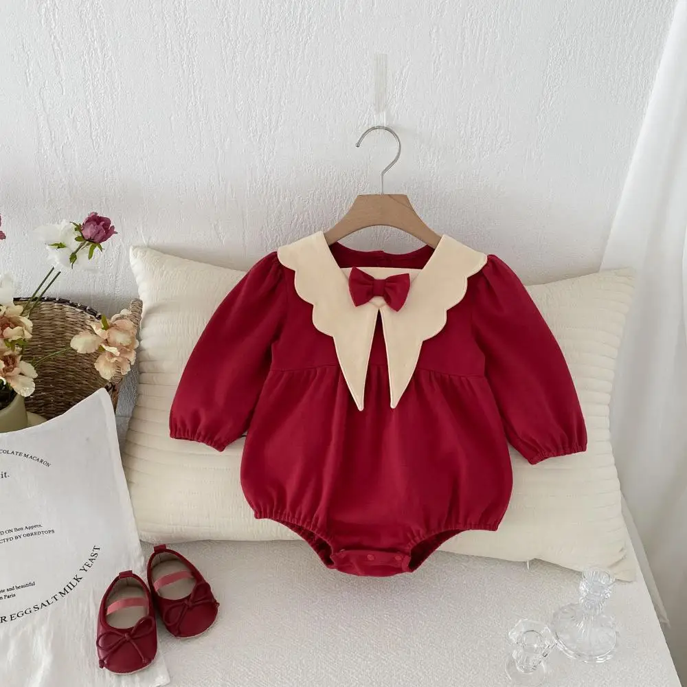 2024 Baby Girl Autumn Jumpsuit Fashion Long Sleeved Sweet Cute Newborn Romper Christmas Party Children Boutique Clothing