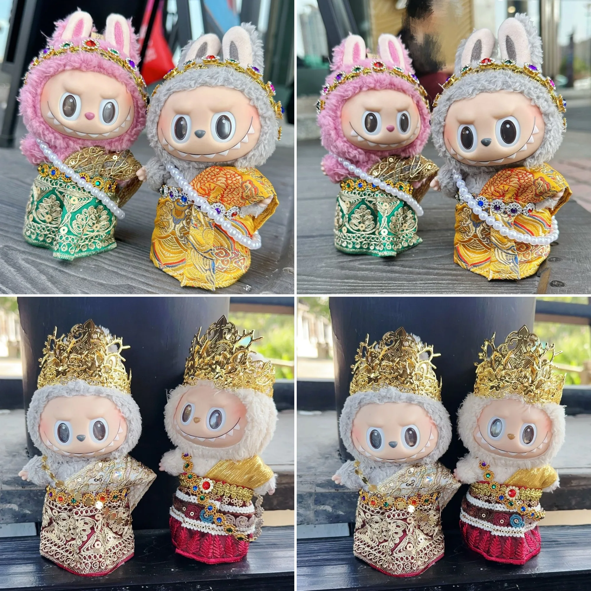 

Clothes For Labubu 15/17Cm Dolls Gen 1-3 Thai Costume Skirt With Headband And Necklace Set Clothing Hanging Accessories